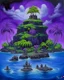 Placeholder: A purple South American island with a jungle designed in Hawaiian tiki statues painted by Mark Rothko