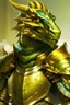 Placeholder: Dragonborn DnD, golden, friendly face, green knight