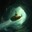 Placeholder: fantasy, a little submarine, traveling through an underwater cave, lord of the rings style