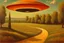 Placeholder: retrofuturism landscape with ufo in the sky, henry luyten and ludwig dettman impressionism paintings