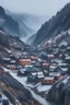 Placeholder: a small village at the bottom of a icy mountain