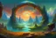 Placeholder: A fantasy painting of mysterious anomalous portals in the sky surrounded by floating islands and hovering rocks above a beautiful landscape in the style of Michael Whelan, energy surge, serene countryside, lush forests, soaring mountains, impressive detail, sunset, high resolution, 4K, 8K, masterpiece