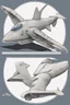 Placeholder: aeroplane inspired by shark with side view , quarter rear and front view