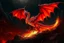 Placeholder: Whole dragon with great fiery wings made of fire on a steep rocky landscpe with a ravine full of lava. on a full moon and shooting stars