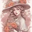 Placeholder: a beautiful girl in hat and with a bouquet of flowers,.intricate detail, complementary colors, fantasy concept art, 8k resolution trending on Art station. .Baroque style