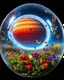 Placeholder: A butterfly garden inside a floating glass sphere orbiting a gas giant: The garden is now contained in a transparent sphere floating in space, orbiting a massive, colorful gas giant planet with swirling storms of red, orange, and purple. The butterflies, with wings of metallic shimmer, fly gracefully through the zero-gravity environment, while enormous, otherworldly flowers bloom inside the sphere. Visitors float gently through the air, surrounded by swirling clouds of pollen