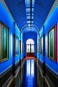 Placeholder: An exhibition of paintings whose walls are in the shape of an oval and made of blue glass and its floor is light with a wall in the middle of the hall to divide it into two parts with a corridor at the beginning and end of the wall and the paintings displayed are old and historical