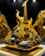 Placeholder: A gold fiery volcano with rock and roll music designed in Ica stones and sculptures painted by Pablo Picasso
