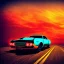 Placeholder: art deco, cyberpunk, neon muscle car, desert road, sunset, full colour, hd,