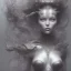 Placeholder: sango fantasy, fantasy magic, intricate, sharp focus, illustration, highly detailed, digital painting, concept art, matte, artgerm and paul lewin and kehinde wiley, masterpiece sexy lips Asian afro lips lady body head silver bright rain lady outer space pretty skull head