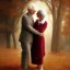 Placeholder: blowing leaves::woman’s pro"auto"> oil canvas of a old man and woman giving each other a hug