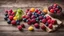 Placeholder: Colorful berries assortment on rustic wooden table