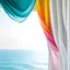 Placeholder: Kiara gerber A white curtain above the sea, turquoise, pink, orange, yellow, wind blowing