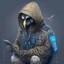 Placeholder: A falcon as a hacker using a hoodie, military and hacker gadgets