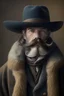 Placeholder: man with long mustache, heavy wool clothes, wide brimmed hat