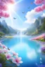 Placeholder: fantastic,Beautiful garden, flowers,rainbows, cascades arc en ciel, papillons colorés