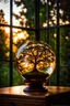 Placeholder: a tree of life inside of a glass-sphere, the tree has decayed from lack of nutrients, goldish light inside the glass-sphere, gold glass-sphere, intricate detailes, micro gold aura, Cinematic lighting, Volumetric lighting, Epic composition, Photorealism, Bokeh blur, Very high detail, Sony Alpha α7, ISO1900, Character design, Unreal Engine, Octane render, HDR, Subsurface scattering