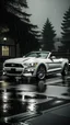 Placeholder: A white mustang GT convertible car as a soul, rain, dark, apart