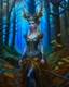 Placeholder: Pintura steampunk de una Reyna elfo en el bosque, coloreada, maximalista, calidad ultra, hiperdetallada, 12k