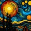 Placeholder: sun and moon in the sky, night time, van gogh style