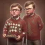 Placeholder: solo peter billingsley ((alone)) is a chubby kid with glasses, gripping a single Dark red soap bar, ((brown))argyle sweater