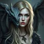 Placeholder: a portrait of an attractive blonde fantasy woman who is half human and half gargoyle, her face is partially made of stone, medieval, gothic, digital art, stylised