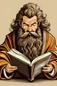Placeholder: Make a image of monk having big hairs and beard reading a book