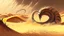 Placeholder: In the desert in the dunes a large sandworm full screen, concept art