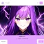 Placeholder: Clear focus, 8k, high quality, detailed, beautiful lighting, girl, vibrant colors, purple long hair, vibrant purple eyes, lightning magic, smile, angry