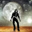 Placeholder: cyborg one man band, full moon background center large, steampunk style, horizontal image, 3d, hd