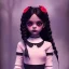 Placeholder: Jenna ortega as wednesday with wednesday addams dress,soft goth libstick, wednesday addams make up, overknee socks,fantasy art, dramatic lighting, highly detailed oil painting, volumetric lighting