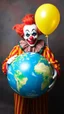 Placeholder: It the clown holding a ballon of planet earth