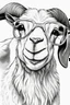 Placeholder: Outline art for cute coloring pages with goat with glasses, full body, white background, sketch style, only use outline, clean line art, no shadows and clear and well outlined.