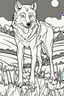 Placeholder: kids coloring page, wolf in a field, cartoon style, thick lines, very low detail, no shading