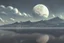 Placeholder: moon, clouds, distant modern contemporary city, lake, sci-fi, boat, epic