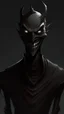 Placeholder: Realistic anime art style. A completely dark shadow humanoid figure with a wide sharp grin. No features apart from very basic aspects are seen