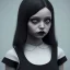 Placeholder: Jenna ortega black dress,soft goth libstick, wednesday addams family make up, brad double wig, addams family style, highly detailed, volumetric lighting, unreal engine, 8k