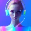 Placeholder: woman teenager, headphones, retro futuristic, Bang & Olufsen, leather dress, gradient color, BLUE, PINK, CYAN, neon, insanely detailed, 16k resolution, perfect eyes, cinematic smooth, intricate detail