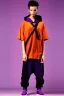 Placeholder: year 1999 women fashion, Techno, rave, Loose, baggy, low waist Combat pants, t-shirt, new kind of hoodie with tippet! Colors: all denim colors, purple, khaki, light green, lilac, plum, orange, terracotta, red, pink, dark blue, beige. Patterns: lynx, balls, stripes. lynx belt. starling or owl prints. Women models. Sharon Stone, Sandra Bullock, Winona Ryder, Milla Jovovich, Big tennis shoes on. Latex, denim and leather e.g. in Leg warmers.