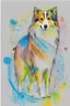 Placeholder: Abstract wet watercolour of a rough collie, ink lines, interlinked circles,detailed