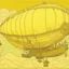 Placeholder: A light yellow sky with an airship designed in Chinese paper art painted by Paul Ranson