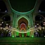 Placeholder: A Dark Green, Light Green & White Aesthetic Looking Islamic Architecture Mosque Interior Crafting Pattern At Night Decorated With Lots Of Garland Lights & Green Cloths.