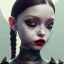 Placeholder: Jenna ortega as Wednesday addams,Short-Sleeve Peter Pan Collar Dress,vampy lipstick, hyper detail, octane render, unreal engine 5, photorealistic, 8k resulation