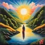 Placeholder: Kapo’s canvas bursts with vibrant colors—a mystical river winding through lush hills. A figure stands at the water’s edge, eyes closed, arms outstretched. The river symbolizes life’s purpose, and the figure receives guidance from unseen forces. The sun radiates warmth, igniting purpose within.