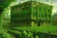 Placeholder: A green warehouse with overgrown vines painted by John Atkinson Grimshaw