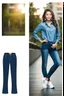 Placeholder: simple background a beautiful young lady wearing jean pants and blue blouse full body standing pose,sport shoes