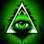 Placeholder: create a vector style illustration of a triangle with a mystical style eye with zombie green touches