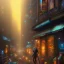 Placeholder: spray paint art, close up on human thief with great style,evening, seen from store window, dirty city alley, heist action, book illustration, movie poster