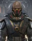 Placeholder: star wars bald male corellian pilot wearing pearlescent black and gunmetal grey First Order special forces heavy assault armor with gold and metallic red trim inside the jedi temple, centered portrait, hyperdetailed, dynamic lighting, hyperdetailed background, 8k resolution, volumetric lighting, light skin, fully symmetric details