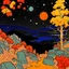 Placeholder: Autumn colors, peaceful, Egon Schiele, Max Ernst, night sky filled with galaxies and stars, rocks, trees, flowers, one-line drawing, sharp focus, 8k, deep 3d field, intricate, ornate, one million strokes. strong colors